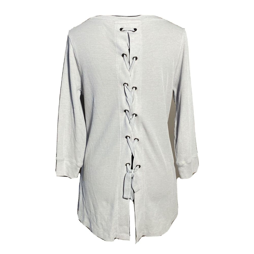 Calvin Klein S Top Light‎ Gray Thermal Hi Low Lace Up Back 3/4 Sl Performance